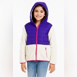 Girls long sleeve jacket sweater fuzzy warm purple pink white windbreaker full